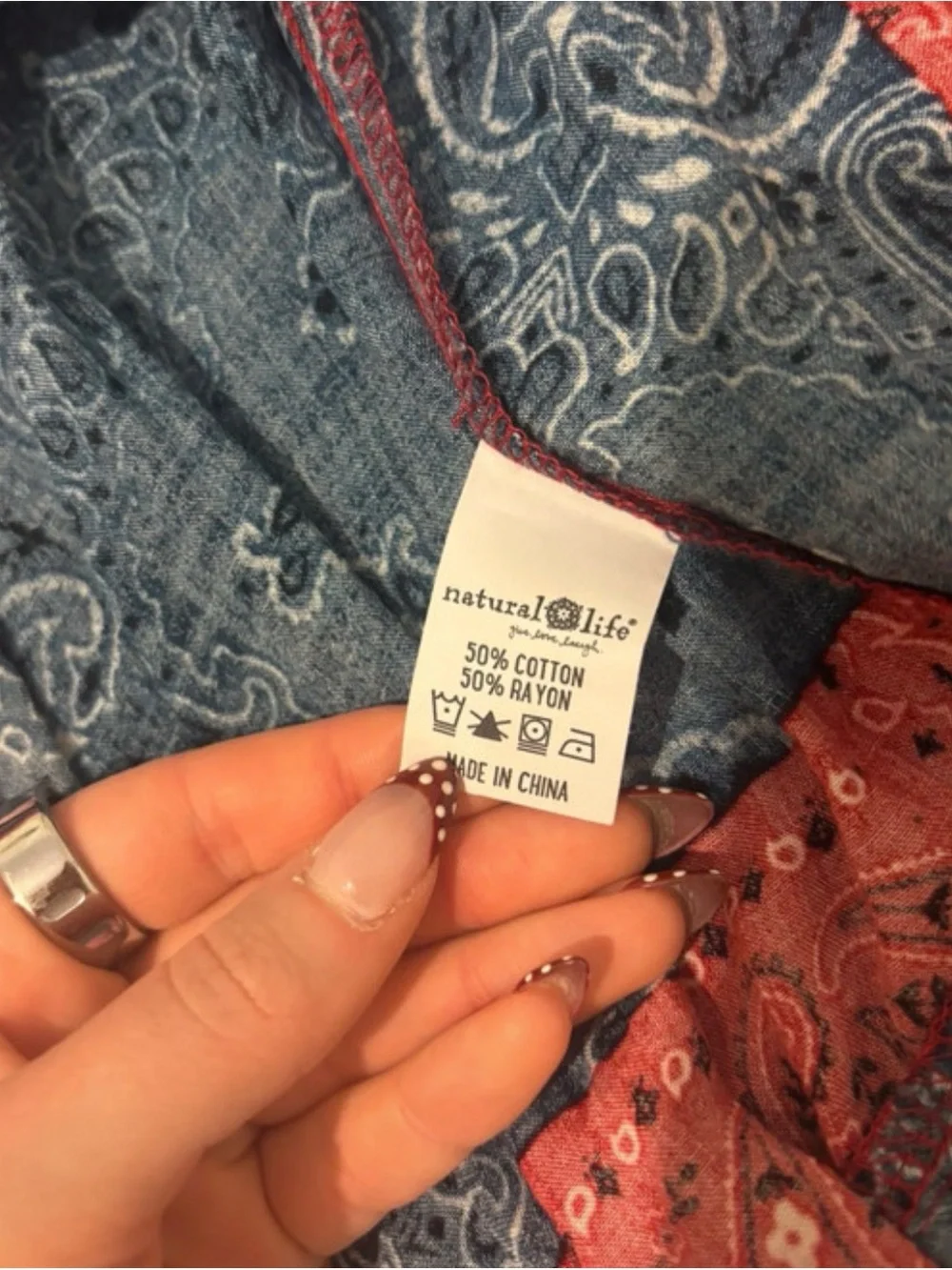 NATURAL LIFE Red, Navy & Pink Patchwork High-Low Boho Skirt